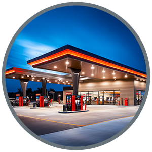 Image of a gas station and convenience store brochure showcasing lighting and building automation solutions.